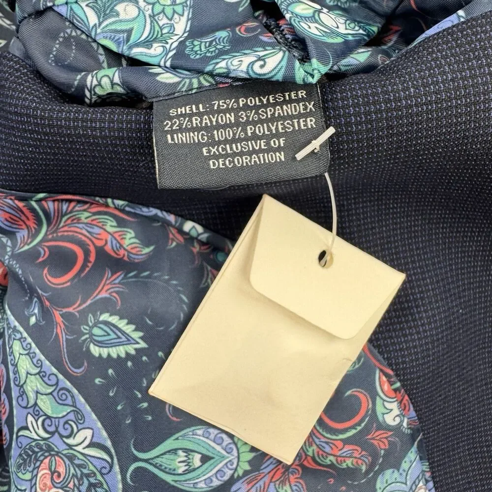 Tailorbyrd Collection Mens 46R Navy Blue Stretch Blazer Paisley Lining NWOT